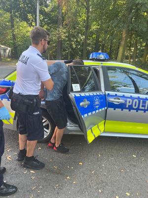 zatrzymany wsiadający do radiowozu